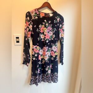 H&M Navy Floral Long Sleeved Dress with back cutout Size 10